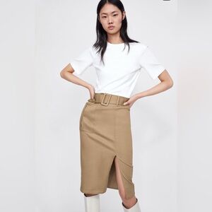 Zara Belted Colorblock Cargo Dress White Camel Size M NWT